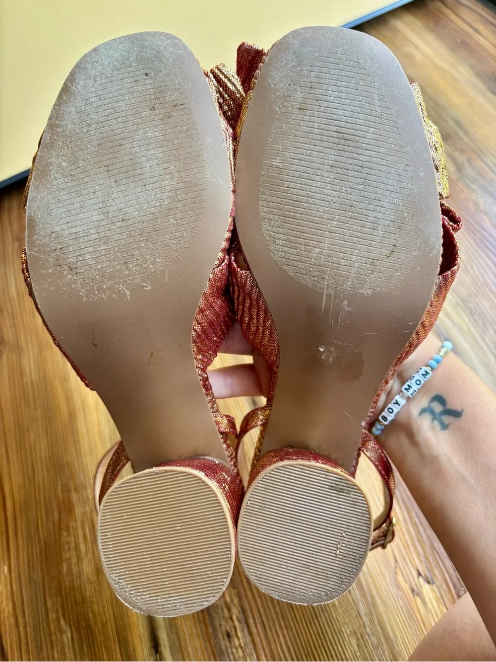 Metallic Rose Gold Bow-Front Women's Chunky Heels